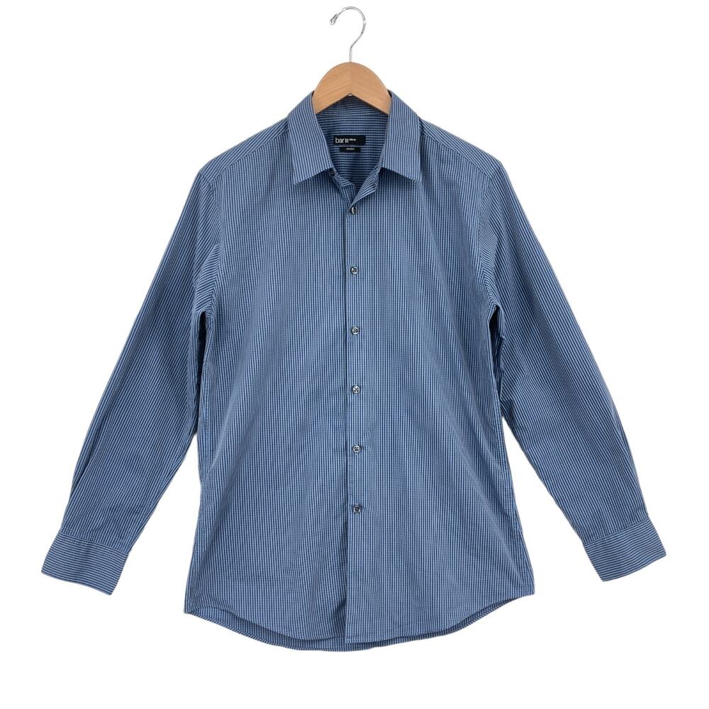 Bar III Dress Shirt Men 15.5 Medium Blue Stretch Slim Fit Collar Button Down